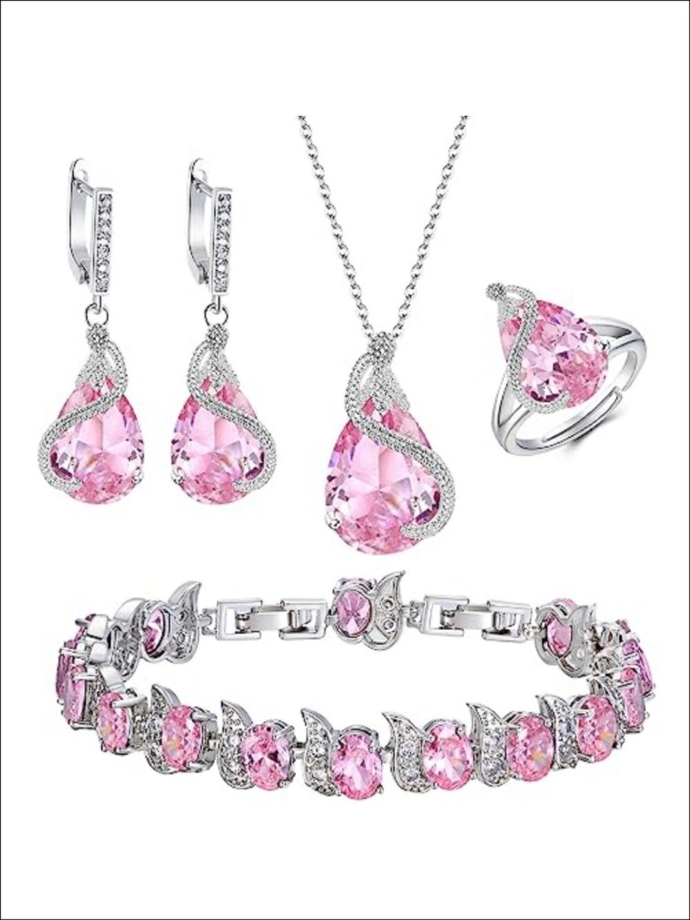Pear Cubic Zirconia Wedding Jewelry Set Bride Bridesmaid Necklace Earrings